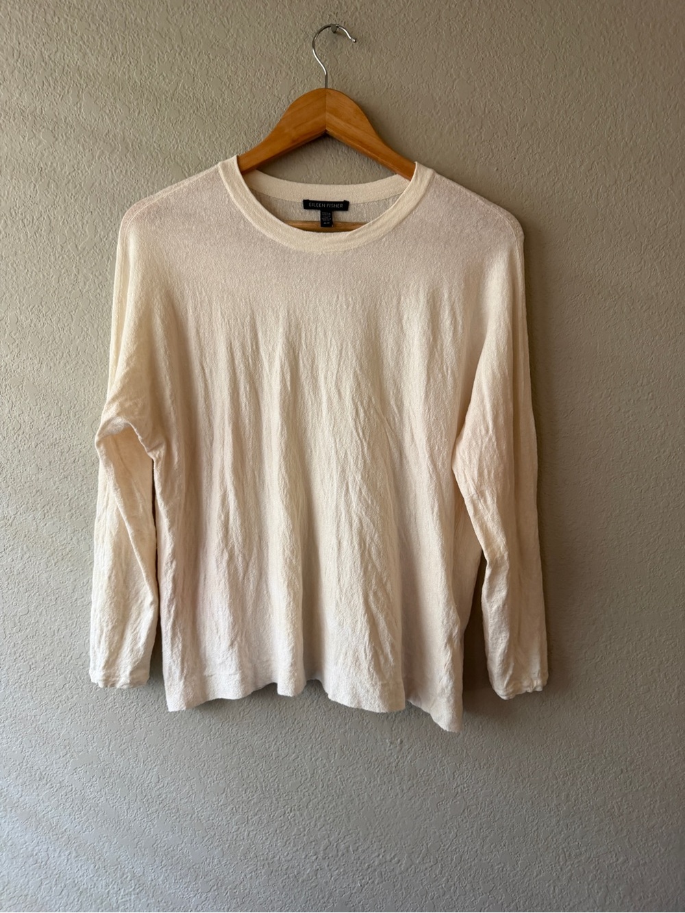 Eileen Fisher Women’s Organic Linen Lightweat Crewneck Sweater in Soft Cream M